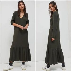 Anthropologie Saturday Sunday Soft Stretch Ribbed Dark Green Dress Women’s Sz XS